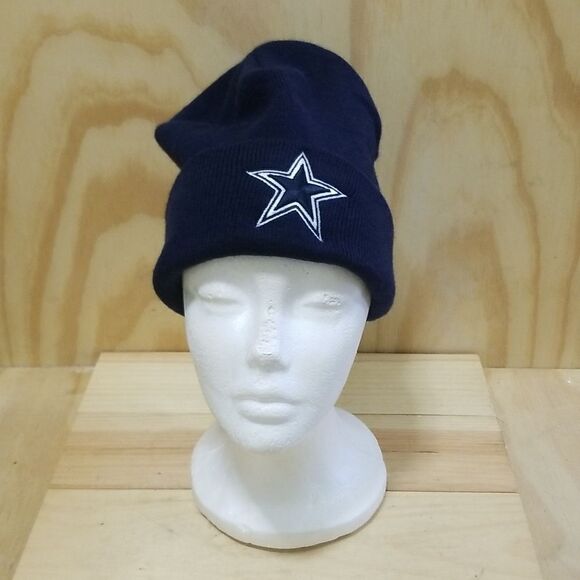 Vintage NFL Dallas Authentic Cowboys Logo Black Knit Ski Beanie Hat - Picture 1 of 6